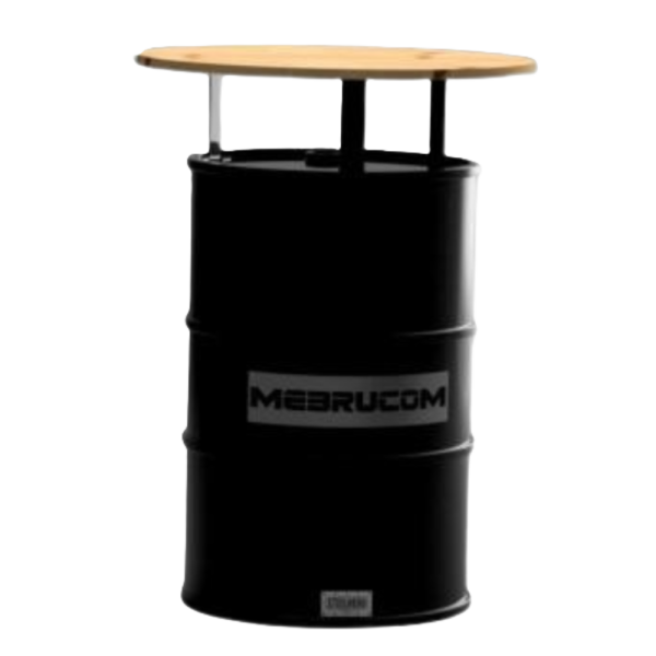 Ölfass-Stehtisch mit personalisierbarem Logo